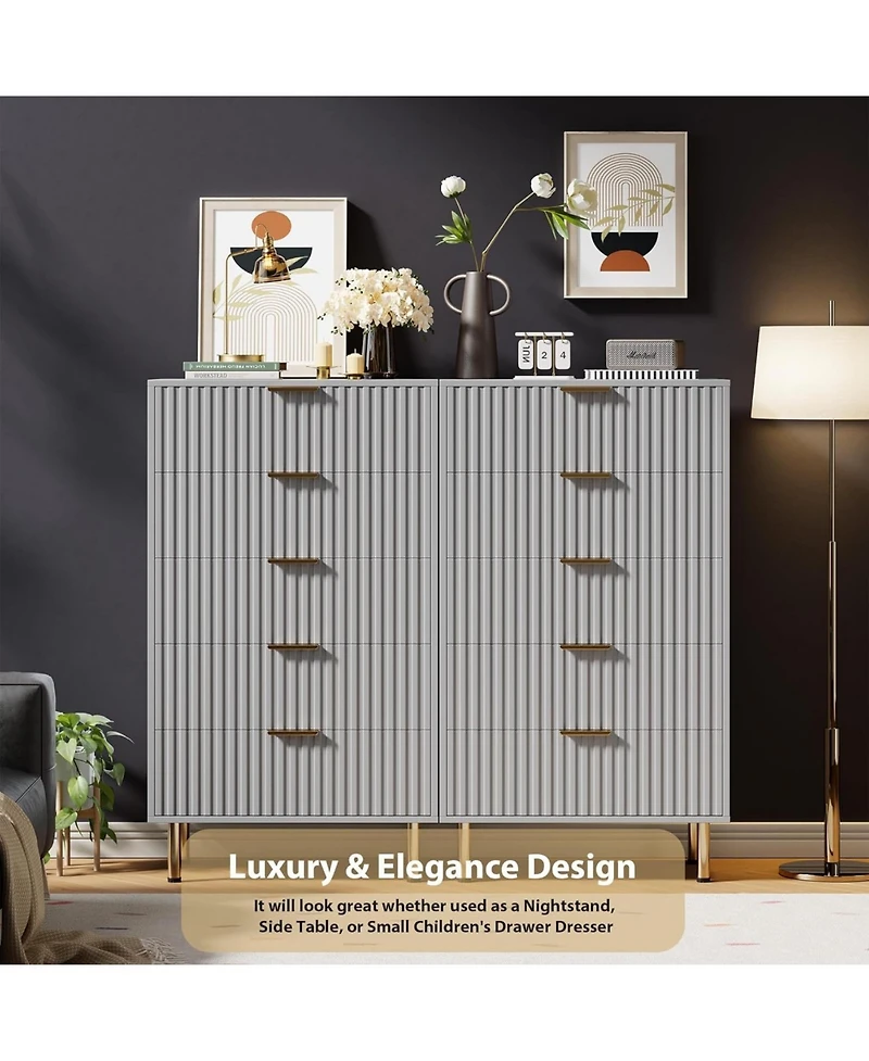 gaomon Fluted 5 Drawer Dresser 48 Inch Tall Modern Chest with Deep Drawers and Wide Top