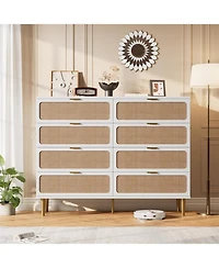 gaomon Rattan 8 Drawer Dresser Tall Modern Closet Deep Storage for Bedroom