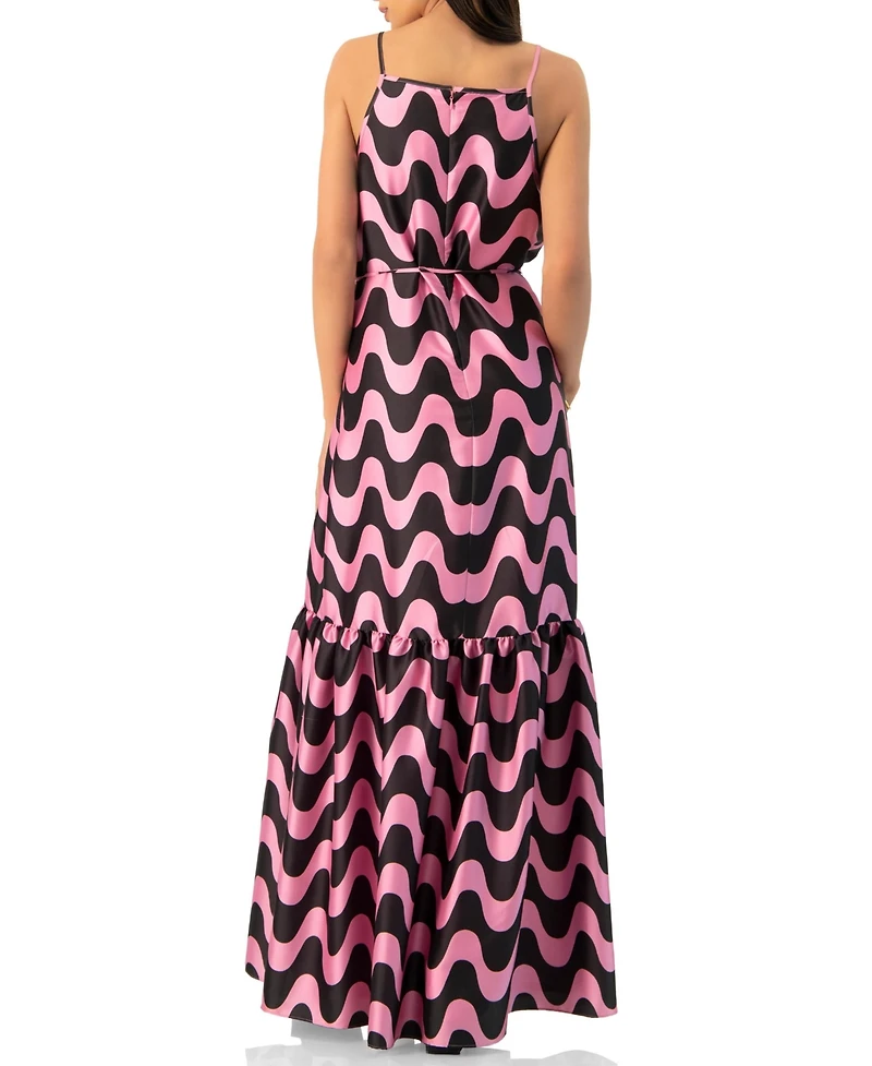 Ivonne Women's Sleeveless Wave Print Maxi Dress
