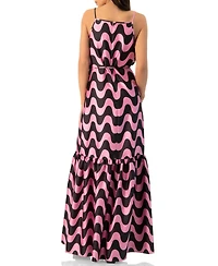 Ivonne Women's Sleeveless Wave Print Maxi Dress