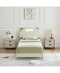 gaomon Upholstered Platform Bed with Led Lights, Headboard, Wooden Slats, Easy Assembly, No Box Spring Needed