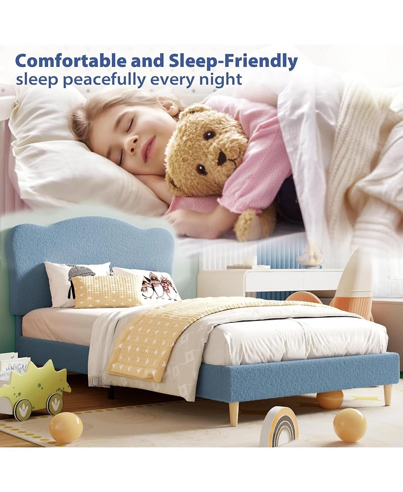 gaomon Velvet Upholstered Bed Frame Scallop Headboard Platform Wood Slats Noise Free No Box Spring