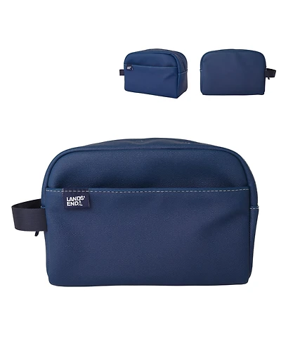 Lands' End Woven Dopp Kit for Men, Solid Toiletry Bag with Top Zip and Front Pocket