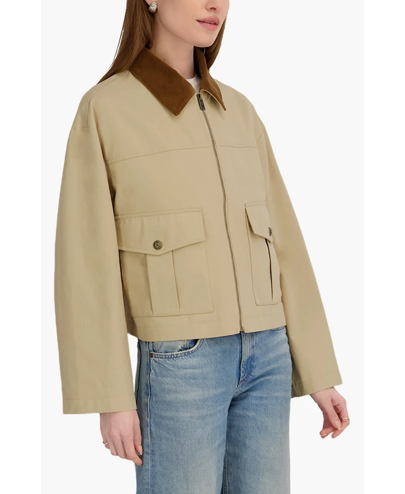 Tahari Women's Cotton Barn Jacket with Textured Collar