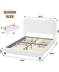 gaomon Boucle Queen Platform Bed Frame with 2 Storage Drawers, Led Upholstered Headboard, Wood Slats, Kids/Teens