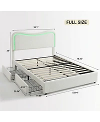 gaomon Platform Bed with Led Headboard, 2 Storage Drawers, Upholstered, Sturdy Wood Slats, Noise-Free