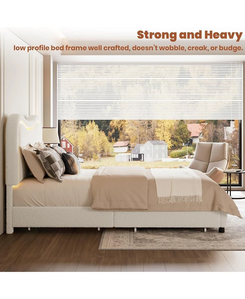 gaomon Twin Led Upholstered Platform Bed for Kids, 2 Drawers, Storage Headboard, Sturdy Wood Slats, Noise-Free