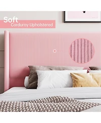 gaomon Queen Corduroy Upholstered Platform Bed, Channel Tufted Wingback Headboard, Strong Slats, Easy Assembly