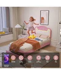 gaomon Twin Upholstered Bed Frame with Led and Storage Drawers, Fabric Headboar, Princess Design