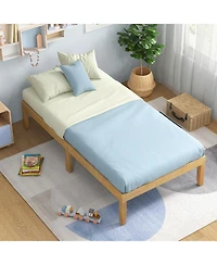 Sugift 14 in Twin Wood Platform Bed Frame with Wooden Slats
