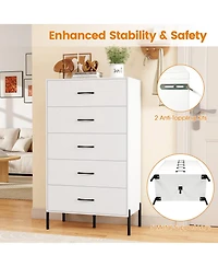 Sugift Five Drawer Tall Chest of Drawers with Metal Legs
