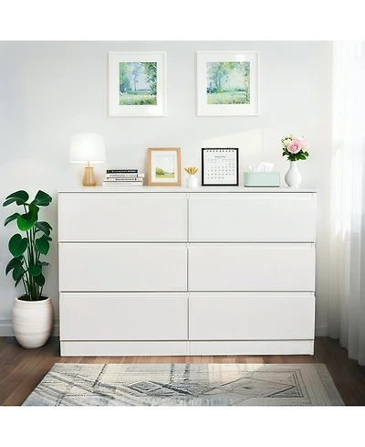 Rainsken 6 Drawer Dresser for Bedroom, Wood Storage Cabinet with Concealed Handles and Deep Drawers