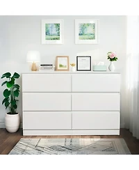 Rainsken 6 Drawer Dresser for Bedroom, Wood Storage Cabinet with Concealed Handles and Deep Drawers
