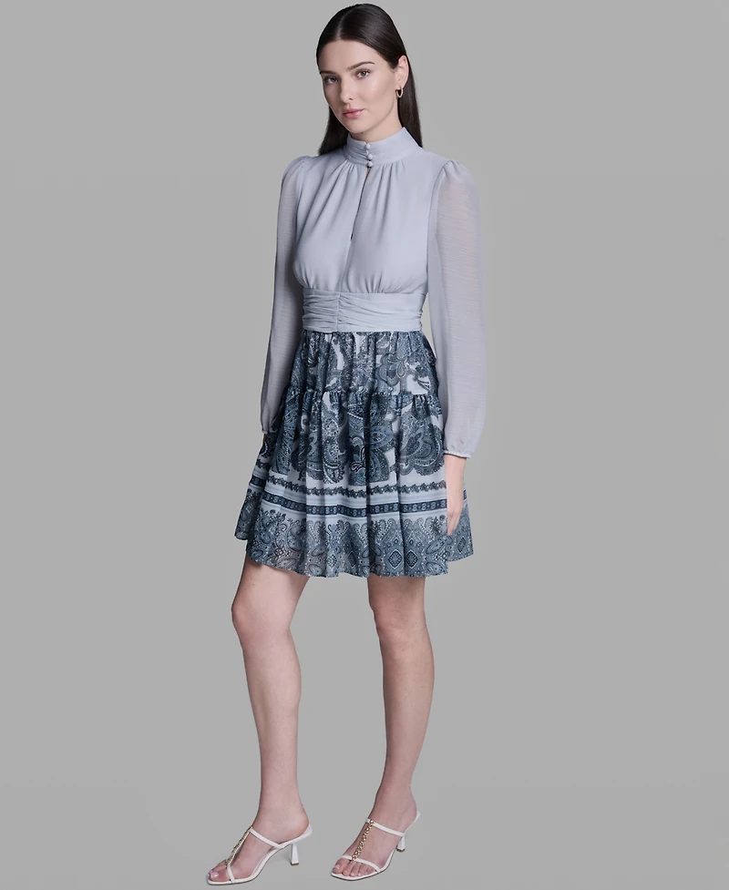 Bcbg Women's Long-Sleeve Mock Neck Dress