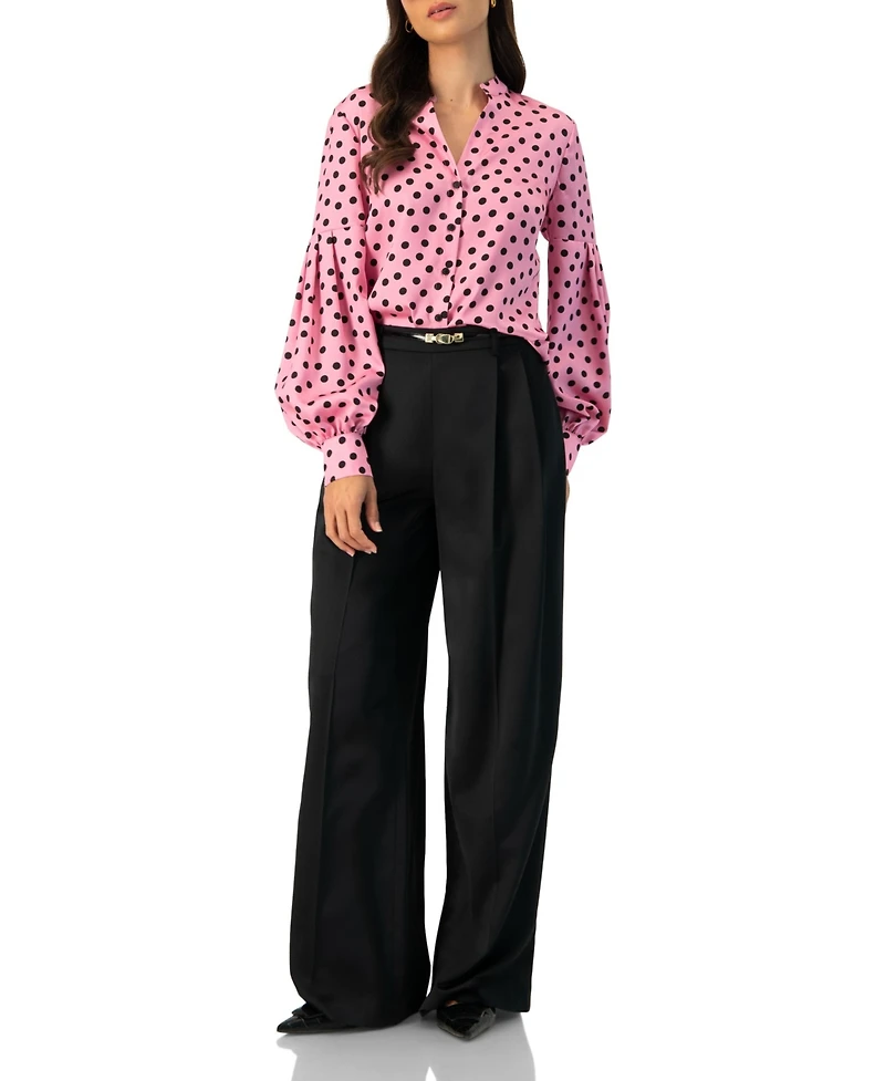 Ivonne Women's Long Sleeve Polka Dot Blouse