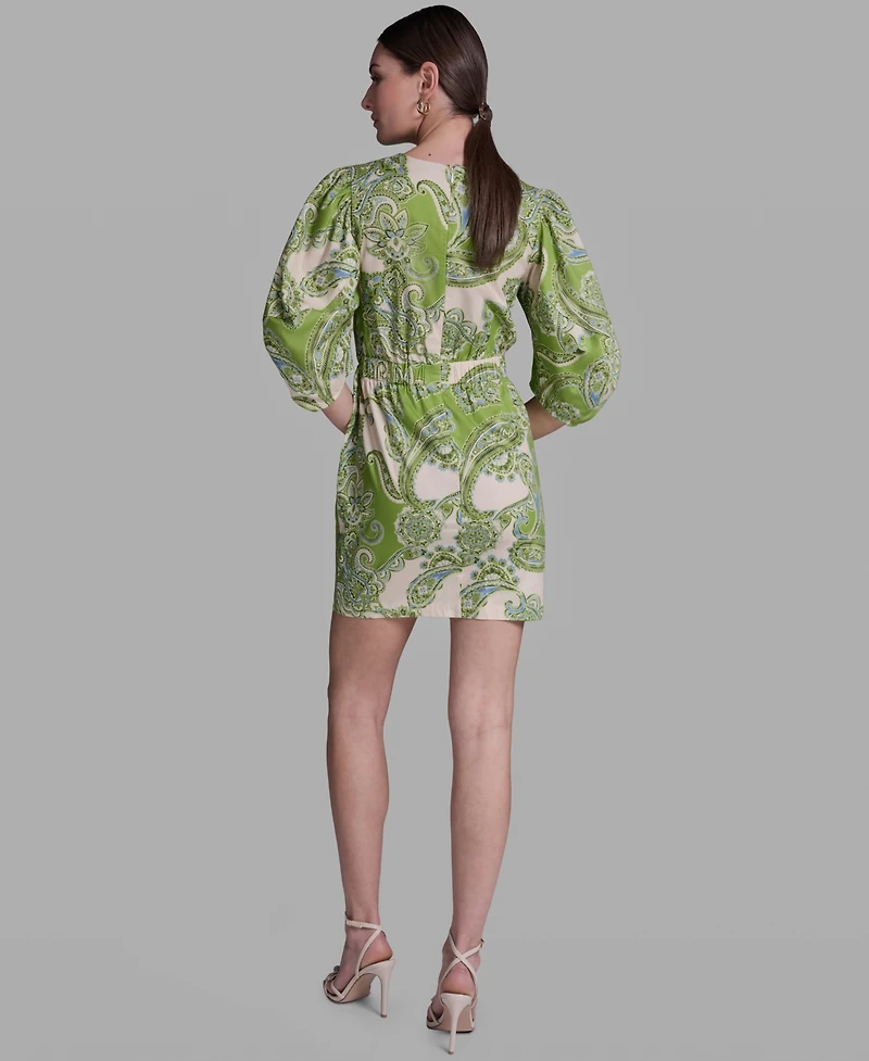 Bcbg Women's Paisley Print Ruffle Detail Crewneck Dress