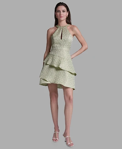 Bcbg Women's Metallic Halter Neck Fit & Flare Dress