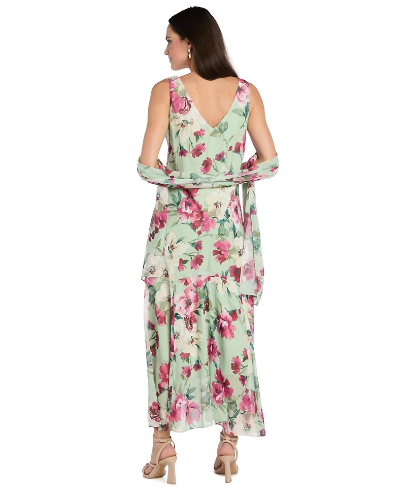 R & M Richards Women's Cowl Neck Printed Midi Dress