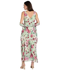 R & M Richards Women's Cowl Neck Printed Midi Dress