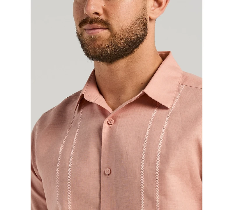 Cubavera Men's Short Sleeve Panel Button-Front Linen Camp Shirt