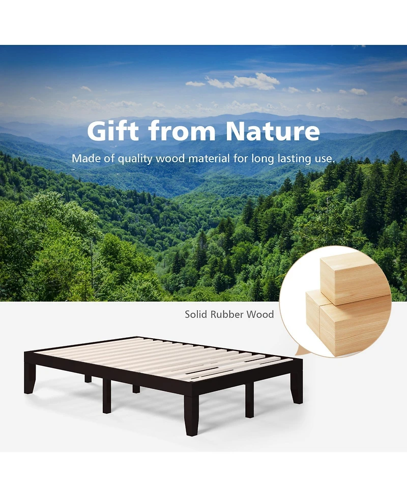Sugift 14 in Wood Platform Bed Frame with Slat Support