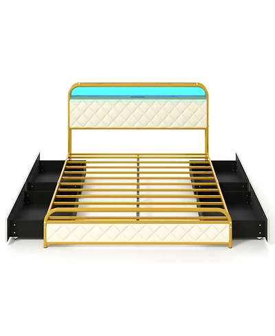 Sugift Platform Bed Frame with Led Lights and Charging Station