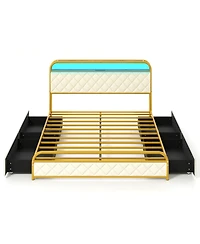 Sugift Platform Bed Frame with Led Lights and Charging Station