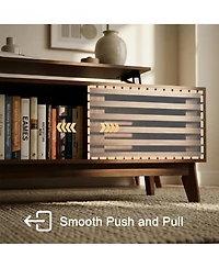 Rainsken Lift Top Coffee Table with Storage, Mid Century Modern Center Table with Sliding Slatted Door and Hidden Compartment for Living Room