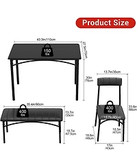 gaomon 5 Piece Dining Set for 4, Rectangular Metal Frame Table with Bench & Upholstered Chairs, Space Saving Dining Set