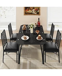 gaomon 5-Piece Dining Table Set for 4, Glass Tabletop, Chamfer Design, Cushion Seats, Kitchen or Dining Room