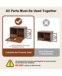 Aostirmotor 43" Solid Wood Dog Crate Furniture End Table with Rotating Feeder and Removable Tray