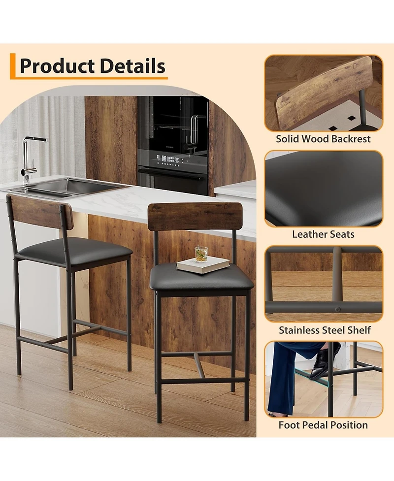 gaomon 3-Piece Dining Table Set for 2, Counter Height Kitchen Table and Upholstered Bar Stools, Bar Set for Apartment