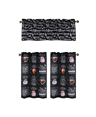 Rt Designers Collection Polyester Cucina Coffee 3 Piece Kitchen Curtains Valance and Tiers Set 52" x 18" Muticolor