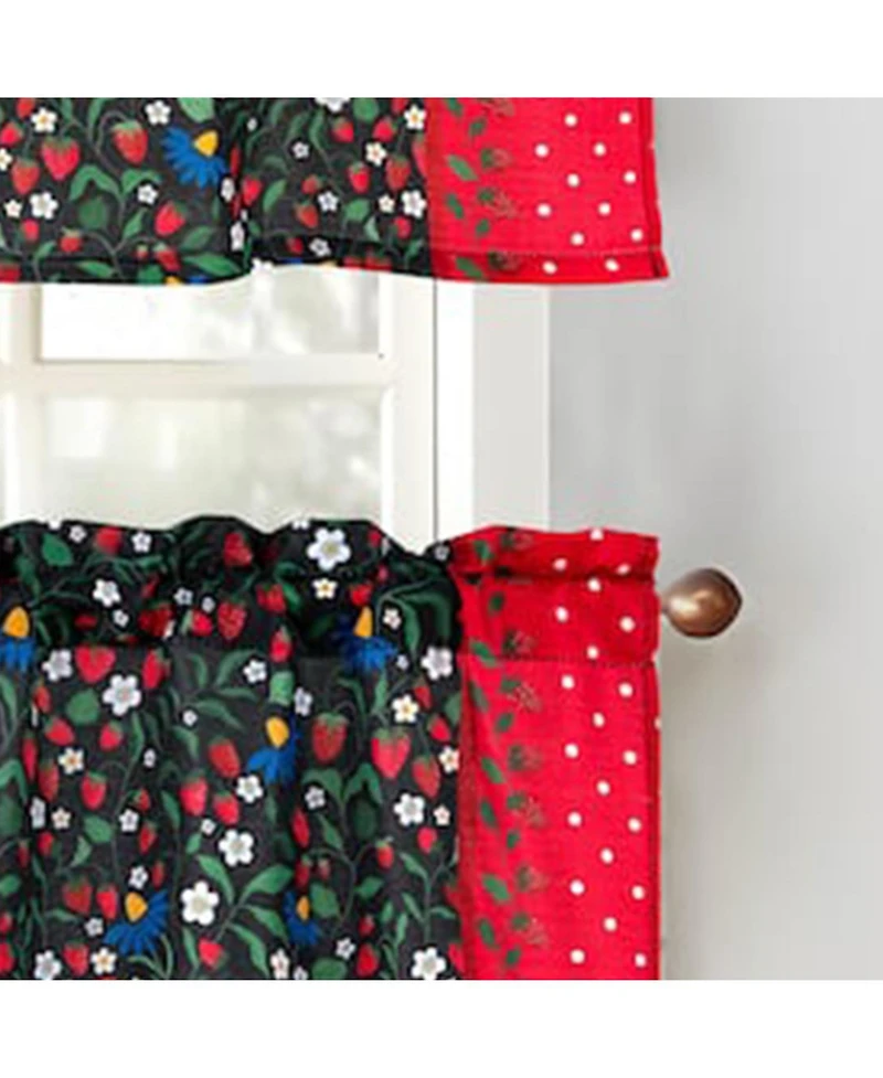 Rt Designers Collection Polyester Cucina Strawberry Fields Kitchen Curtains Valance and Tiers Set 52" x 18" Muticolor
