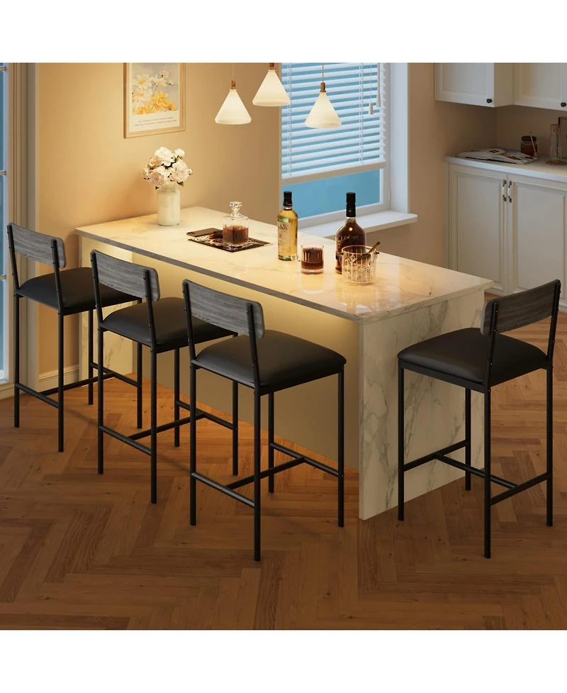 gaomon 4 Bar Stools Set, 25.5" Leather Counter Stools with Back and Metal Legs, Kitchen Island Seating