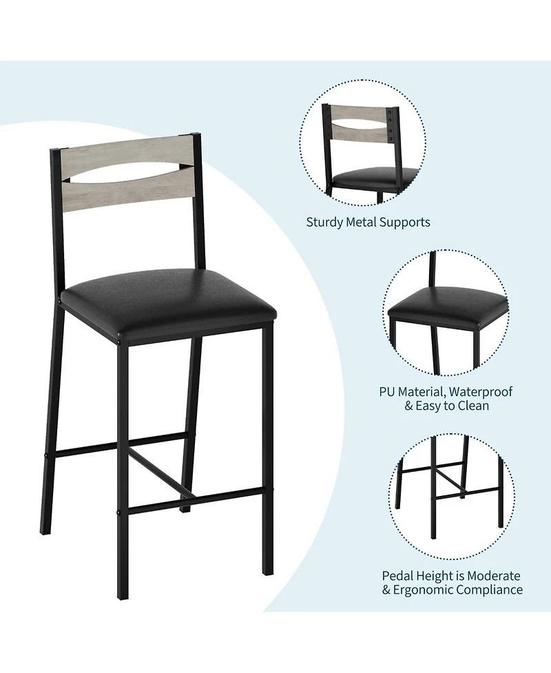 gaomon 3-Piece Kitchen Table Set with Storage & 2 Upholstered Chairs, Industrial Iron & Wood, Space Saving for Apartments
