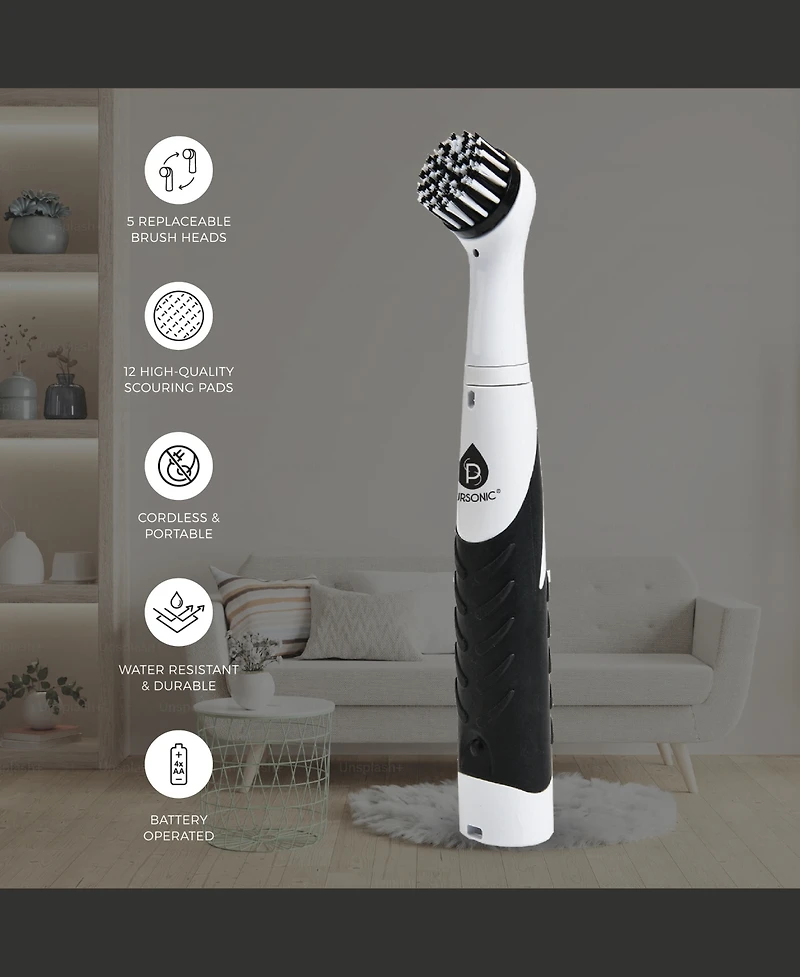 Pursonic Complete Cleaning Bundle – 2-in-1 Mini Wireless Vacuum & Air Duster Cordless Power Scrubber Brush Automatic Toilet Bowl Cleaner Tablet