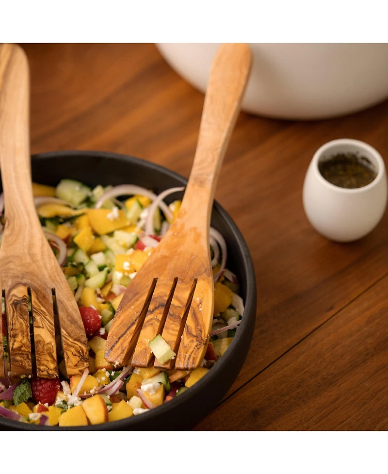 Gharyan Stoneware, Olive Wood Serving Spatula Forks - Pair