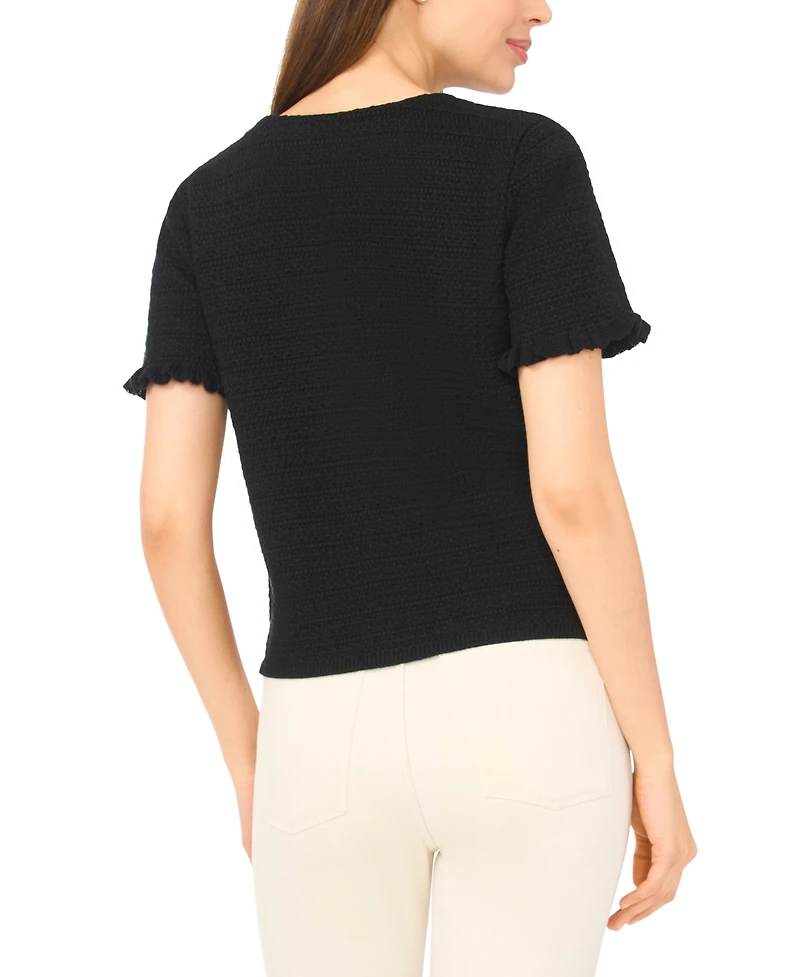 CeCe Women's Crewneck Short-Sleeve Cardigan Sweater