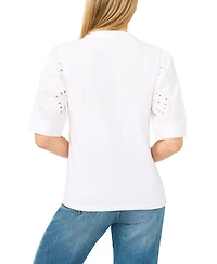 CeCe Women's Henley Puff-Sleeve Cotton Top