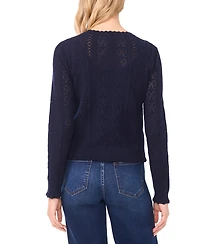 CeCe Women's V-Neck Pointelle Cotton Cardigan Sweater