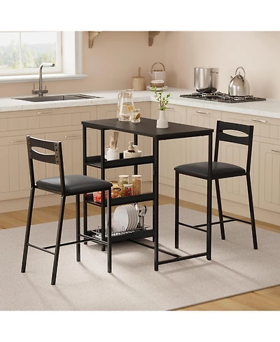 gaomon 3-Piece Counter Height Dining Table Set, Storage Shelves & Upholstered Chairs, Wooden Table for Small Spaces