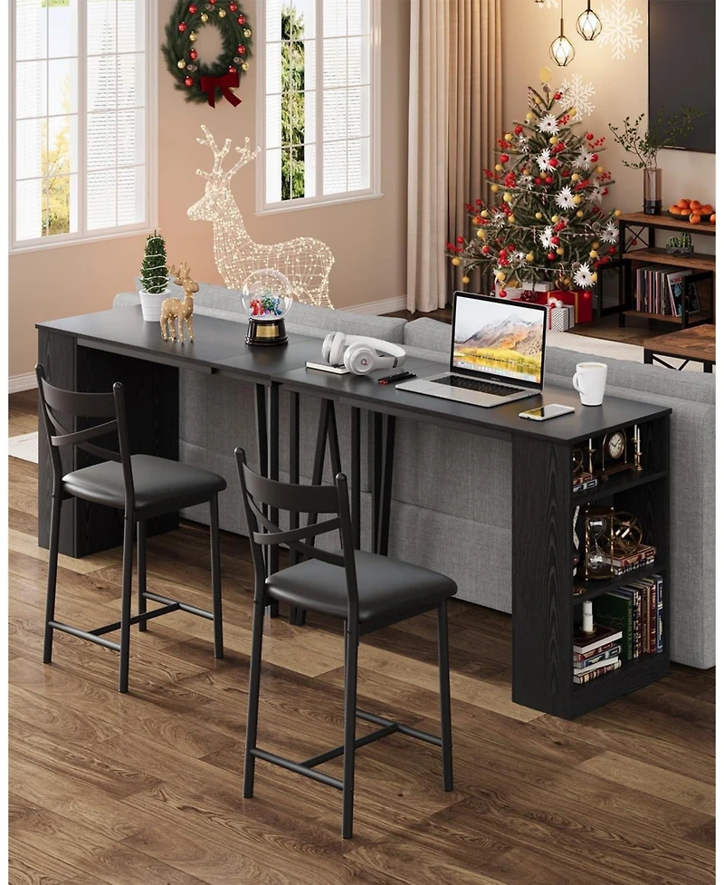 gaomon 3-Piece Bar Table Set for 2, Flip Top Extension Bar Table and Chairs with Shelves, Small Space Kitchen Set