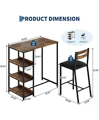 gaomon 3-Piece Kitchen Table Set with Storage Shelves & 2 Upholstered Chairs, Space-Saving Iron & Wood Set for Apartments