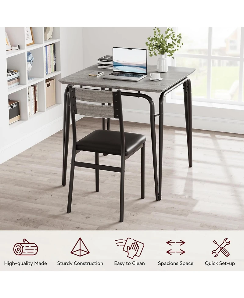gaomon 3-Piece Dining Table Set, Wooden Square Table and Chairs for 2, Breakfast Table for Home or Commercial Dining Room