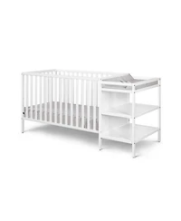 Flynama 3 in 1 convertible crib and changer combo solid wood 3 position mattress support attached changing table storage for baby nursery
