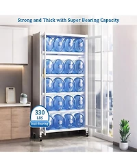 Rainsken 5 Tier Metal Display Storage Cabinet with Transparent Door, Adjustable Shelves and Wheels, Food Pantries Cabinets for Kitchen, Dining Room