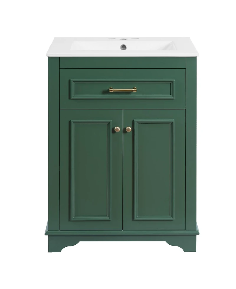 Sillysis 24" Bathroom Vanity with Ceramic Sink, Modern Freestanding Mdf Cabinet, Tip-Out Drawer Soft Close Door for Small Bathrooms