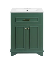 Sillysis 24" Bathroom Vanity with Ceramic Sink, Modern Freestanding Mdf Cabinet, Tip-Out Drawer Soft Close Door for Small Bathrooms