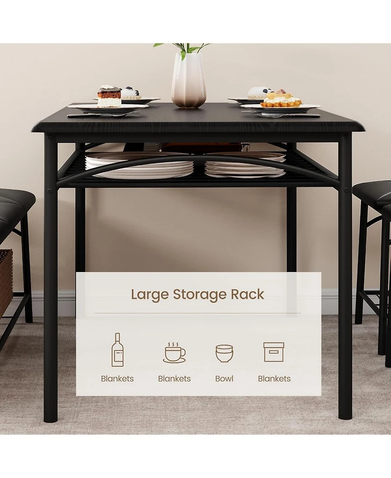 gaomon Industrial 4-Piece Dining Table Set for 4, Wood Tabletop Table, 2 Padded Chairs & Bench, Metal Frame Set with Storage